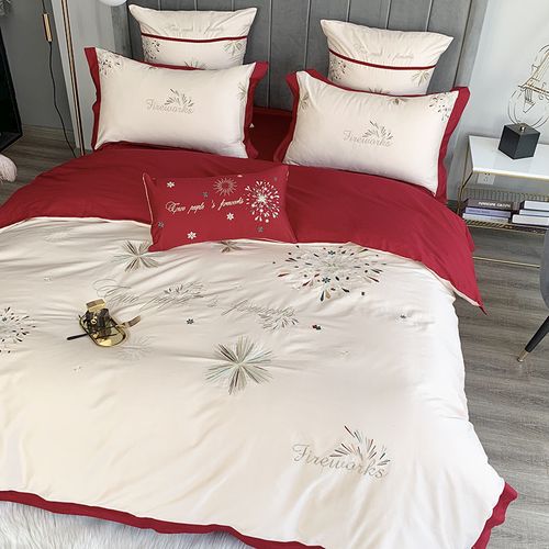 60長絨棉刺繡四件套「煙花」 以星級睡眠美學(xué)，點(diǎn)亮臥室的夜空
